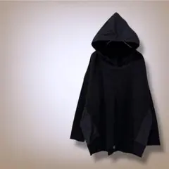 プルオーバー フーディ 異素材切替 ブラック オーバーサイズ ゆったり 男女兼用
