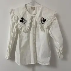 新品ブラウスミッキー ミニー 刺繍 フリルシャツプティマイン可愛い袖フリル