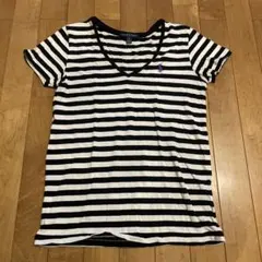 RALPHLAURENラルフローレン レディース半袖TシャツＶネックボーダー白黒