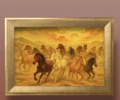 明日を切り開く躍動のエネルギー馬群　額縁付き　開運グラフィックアート