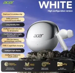 Acer完全ワイヤレスイヤホン 高音質 白 Bluetooth イヤホン