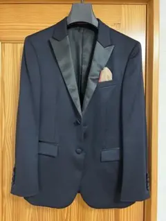 ネイビー サテンラペル タキシードジャケット S