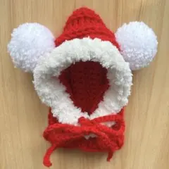 手編み　ニット帽　サンタ帽　ハンドメイド　犬服　防寒　クリスマス　サンタコス