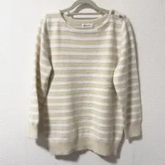 ボンメルスリー ニット 38 ボーダー ビジュー ラメ ベージュ