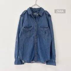 ZARA デニムシャツ Z1975 S ブルー 袖ロールアップ ミリタリー感