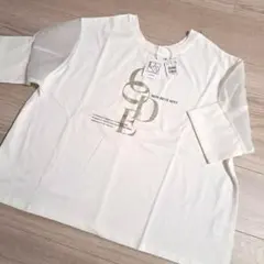 新品 LASUD ロゴプリント 半袖カットソー ホワイト