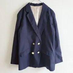 L.R テーラードジャケット　裏地あり　前開き　ゴールドボタン　ネイビー　M