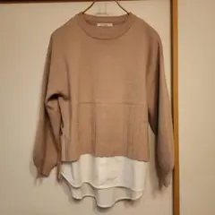 レイヤードデザイン 重ね着風 長袖ニット ブラウス　 M