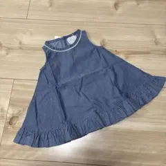 新品　ワンピース　ルクク　デニム　フレア　パール　夏　チュニック　ノースリーブ