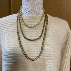 ゴールド レイヤードネックレス パール付き