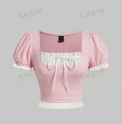 SHEIN ピンク パフスリーブ クロップドトップス