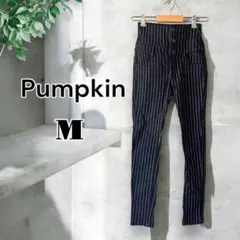 パンプキン M 黒 ハイウエスト　スキニー パンツ フォーマル　柄　ストライプ