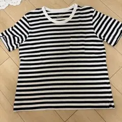 ボーダーポケットTシャツ ホワイト×ブラック Lサイズ