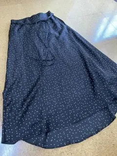 ミラオーウェン　ブラック白ドットスカート ウエストリボン付き