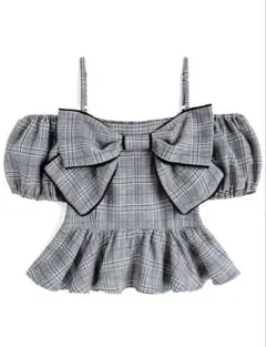 GRL チェック柄ビッグリボンオフショルダートップス[tg817b] ブラック