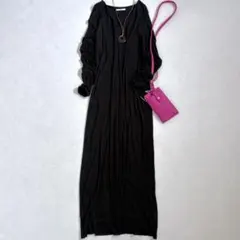 美品　プラージュ　24SS　ドレープジャージードレス　黒 ロングワンピース