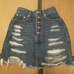 ブラウニージャパン ダメージデニムミニスカート インディゴブルー