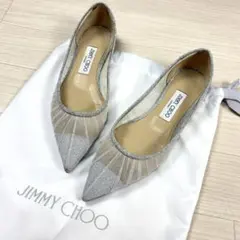 極美品✨ジミーチュウ 37 グリッター メッシュ フラットシューズ シルバー24