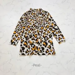 Peal レオパード柄トップス M-L ストレッチ 派手 カジュアル 個性派
