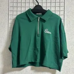 ハーフジップ ポロシャツ グリーン ショート丈 INGNI 半袖 M カジュアル