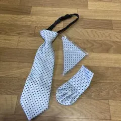 フォーマルネクタイセット 白地に黒ドット　キッズ