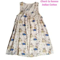 Cherir la femme インド綿 総柄 ノースリーブ ワンピース5603のサムネイル