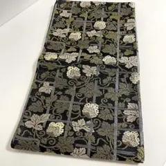 M282 岡文織物　黒地　金彩　六通　正絹　袋帯　未使用極美品