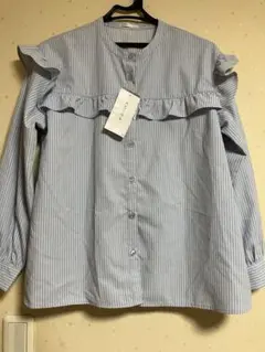 ★新品★ハニーズ COLZA ストライプ フリル ブラウス 長袖 水色 秋 M