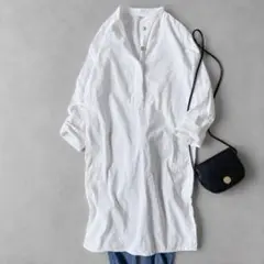 美品＊Atlantique Ascoli 綿麻 ロングシャツ 白 フランス製 - メルカリ