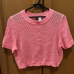 H&M Divided メッシュ編み 半袖ニット M ピンクのサムネイル