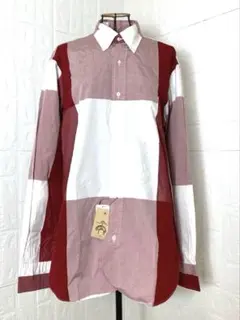 Black Fleeceブラックフリース パッチワーク風 チェック柄 長袖シャツ