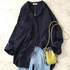 人気＊JSレサージュ×金子綾 コットンビッグシャツ ネイビー紺 オープンカラー