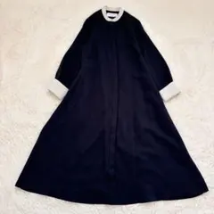 人気完売品✨SHIPS any ダブルクロス　Aラインシャツワンピース　紺