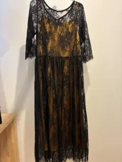 オケージョンドレスパーティードレス二次会お呼ばれドレス総レース　ブラック