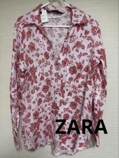 ZARA 花柄 長袖シャツ 100%リネン