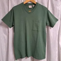 美品！Goodwear Vネック Tシャツ USAコットン ポケット 緑系 Sのサムネイル