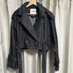 ZARA ストライプ オーバーサイズデニム クロップドトレンチコート