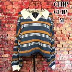 美品☆CHIP CLIP ショート丈　Vネック　レトロセーター　ボーダー柄　M