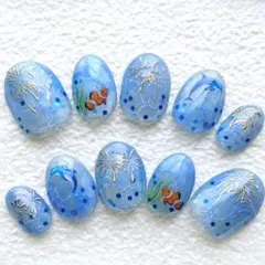 夏ネイル 花火 海 マグネット ベリーショート