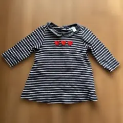 ストライプ柄赤いハート刺繍ワンピース　12M