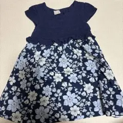 petit main ワンピース　ネイビー　花柄　90