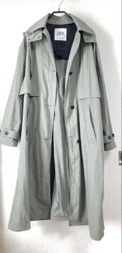 ZARA ザラ オーバーサイズ 撥水フード付き トレンチコート ライトカーキ色