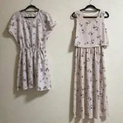 花柄ワンピース　ロングワンピース  マキシ丈ワンピース　 ピンク系