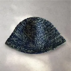 クラッシャーハット　クロシェハット　ビーニー　バケットハット　ハンドメイド　紺色