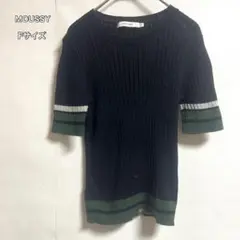 MOUSSY 半袖リブニット Fサイズ　配色ライン トップスブラック グリーンのサムネイル