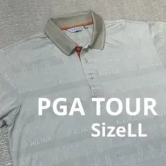 PGAツアー ゴルフ 半袖 ポロシャツ 総ロゴ 総柄 ベージュ系 メンズ LL