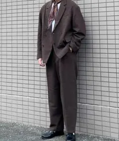 ニコアンド　セットアップ　千鳥格子　ブラウン　ウール混　ジャケット　パンツ　探偵