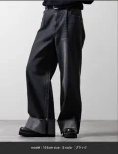 CLEL ヴィンテージデザイン ロールアップデニムパンツ　ブラック　Sサイズ