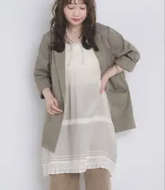 レースレイヤードワンピース　キャミワンピース レトロガール　ライトベージュ
