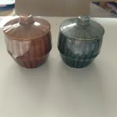 陶器製 蓋付き容器 2色セット
